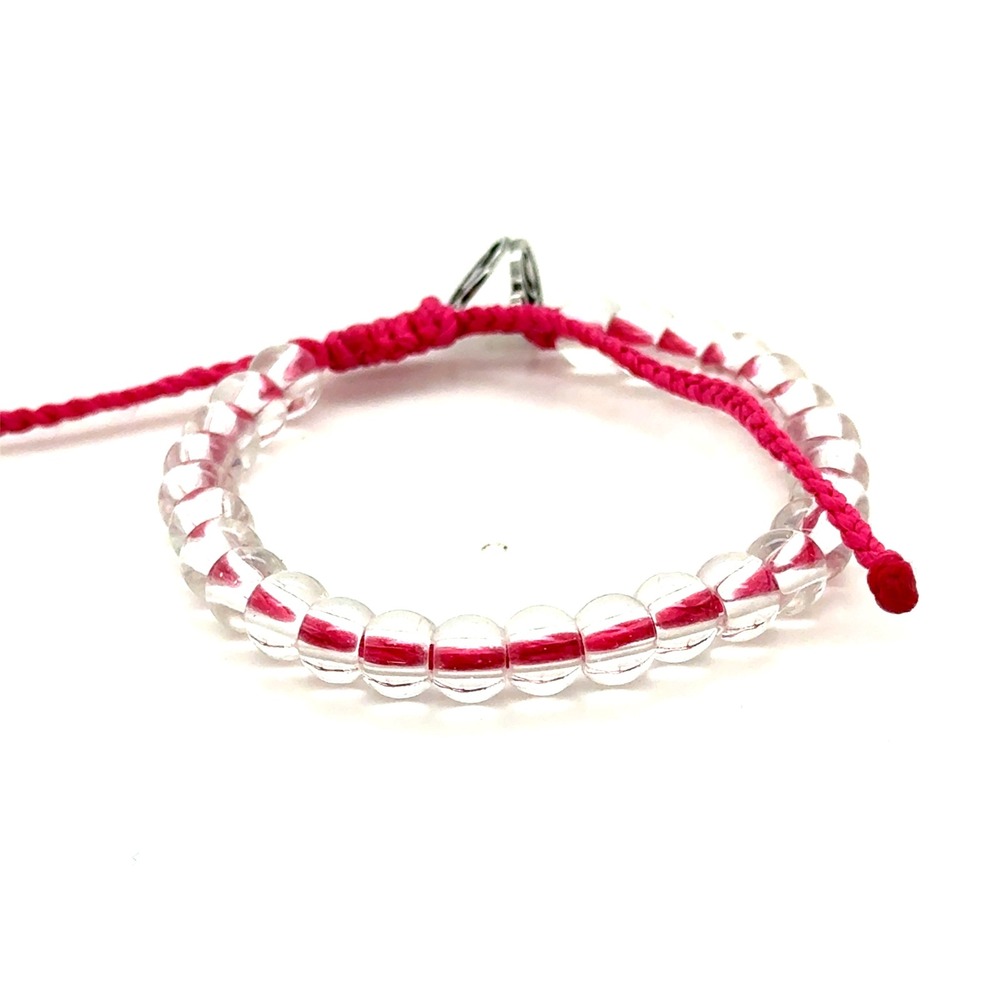4ocean Pink Flamingo Beaded Bracelet Recycled Glass Adjustable Cord Clear Pink